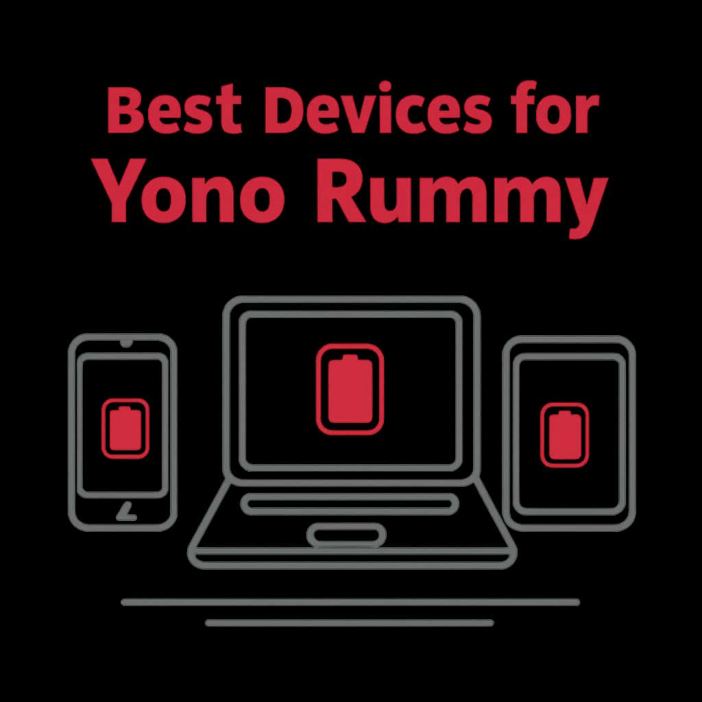 Illustration detailing device compatibility for Yono Rummy.