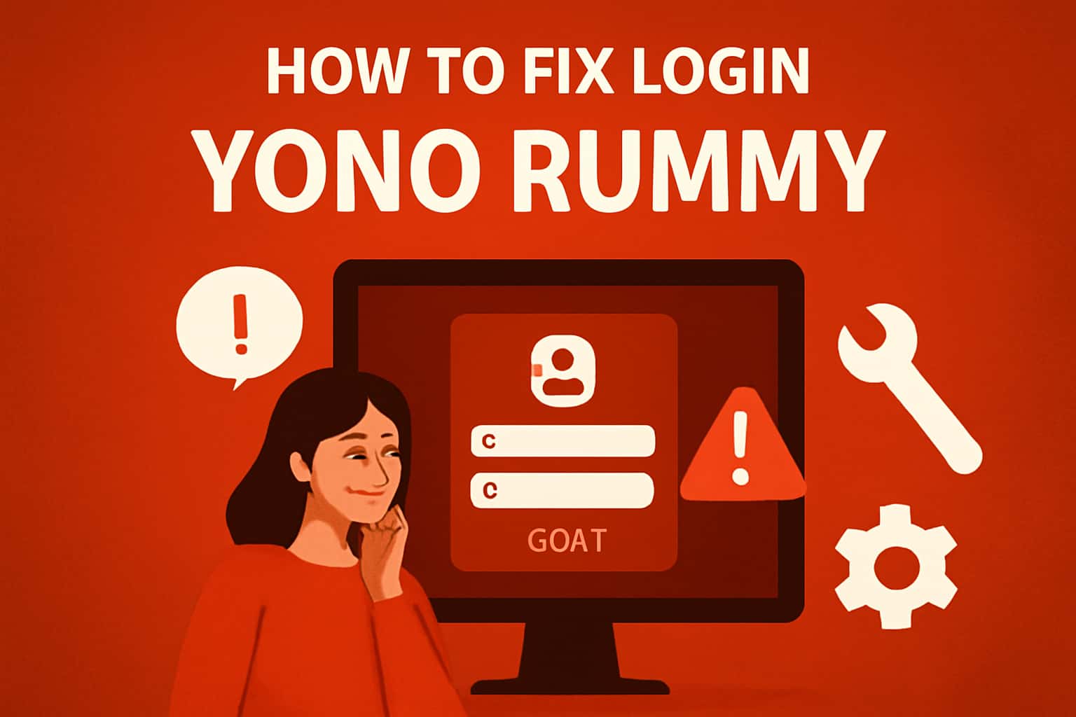 Informational scene depicting troubleshooting for Yono Rummy login issues.