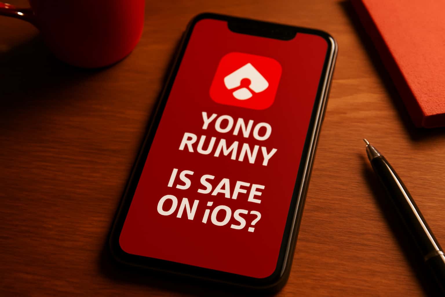 An informational graphic about the safety of the Yono Rummy app on iOS devices.