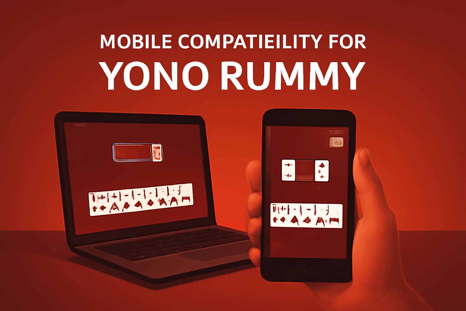 A digital representation of mobile compatibility for Yono Rummy with the app's logo.