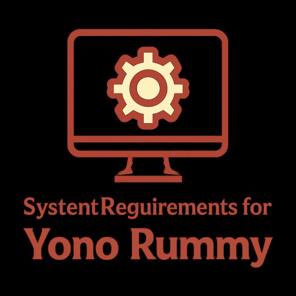 Simple badge illustrating system requirements for Yono Rummy.