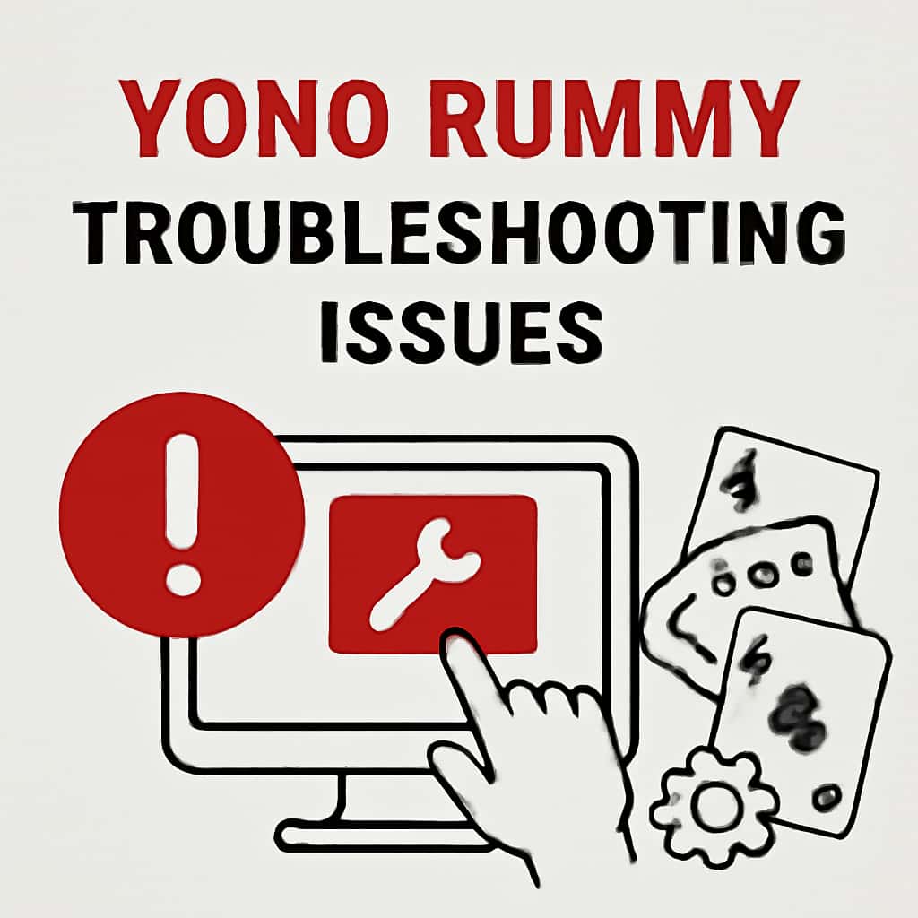 An educational diagram illustrating troubleshooting steps for Yono Rummy.