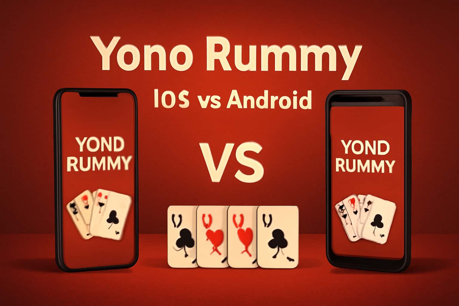 Illustration comparing Yono Rummy experience on iOS and Android.